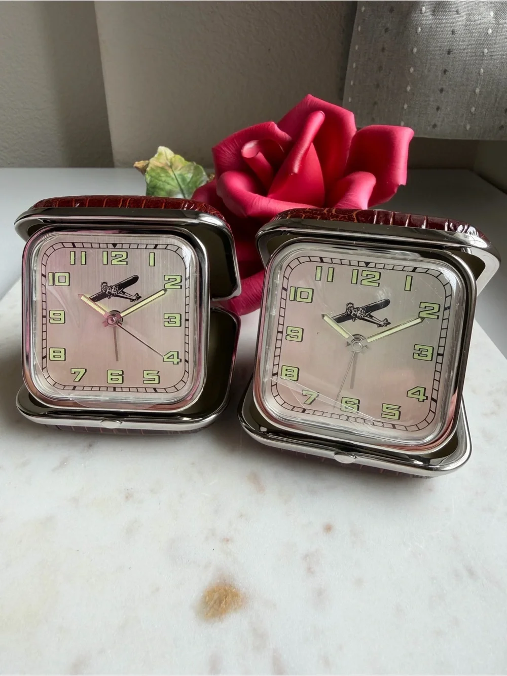 Vintage Folding Travel Alarm Clock (Set of 2)
